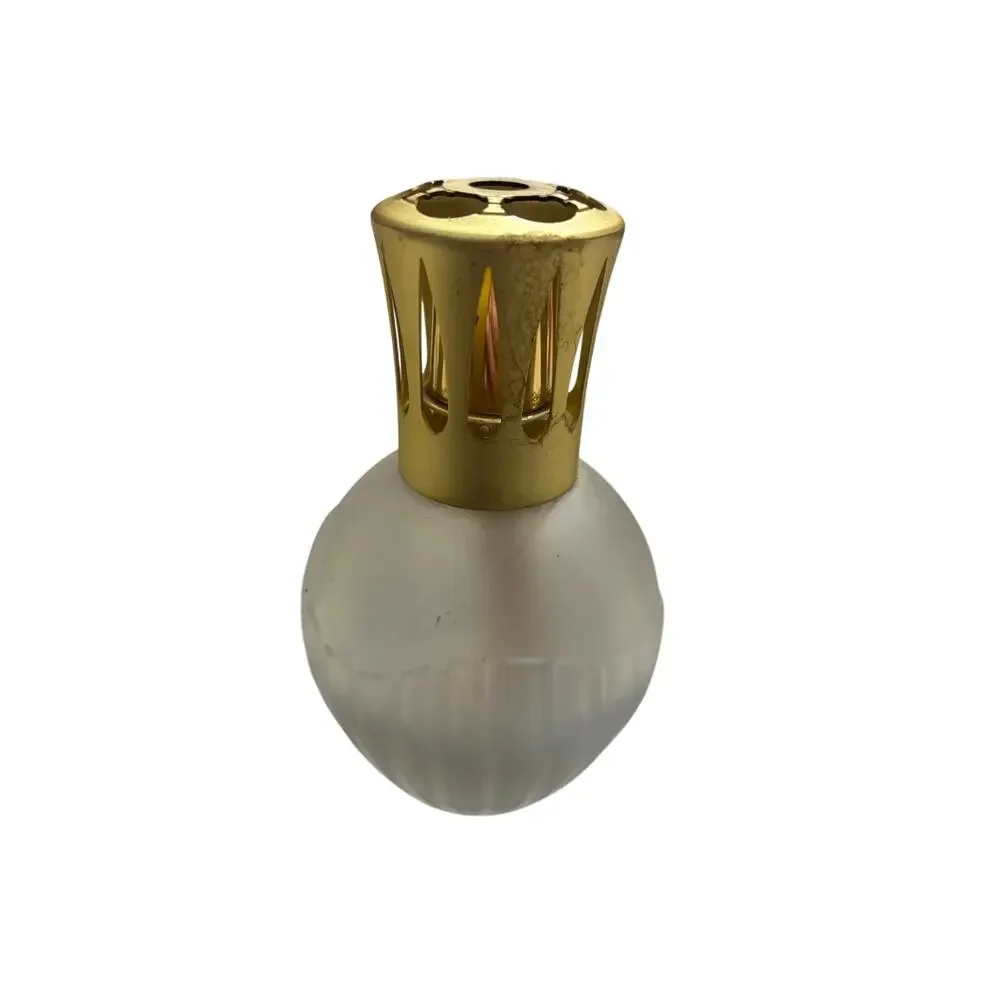 Vintage Lampe Berger Paris Frosted Swirl Glass Gold Crown Top Box
